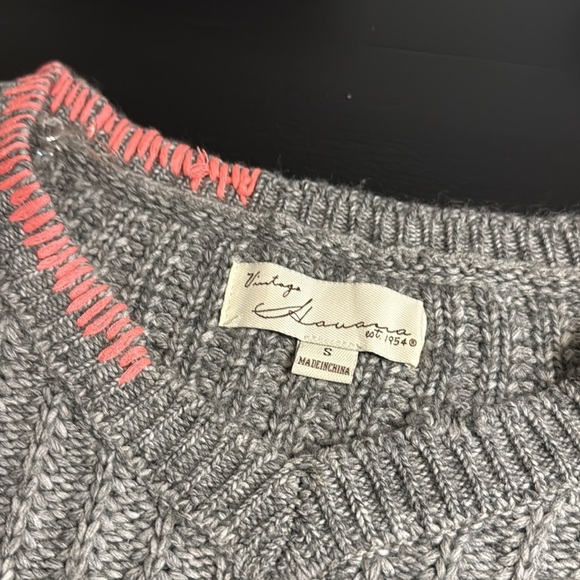 Vintage Havana happy face Gray V-Neck Sweater with Pink Details - Picture 2 of 6